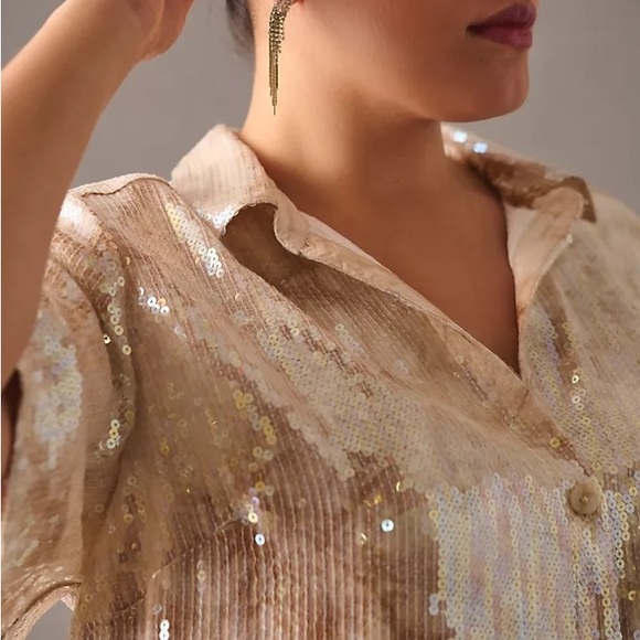 Pilcro cropped sequin button down 1X - Picture 5 of 5